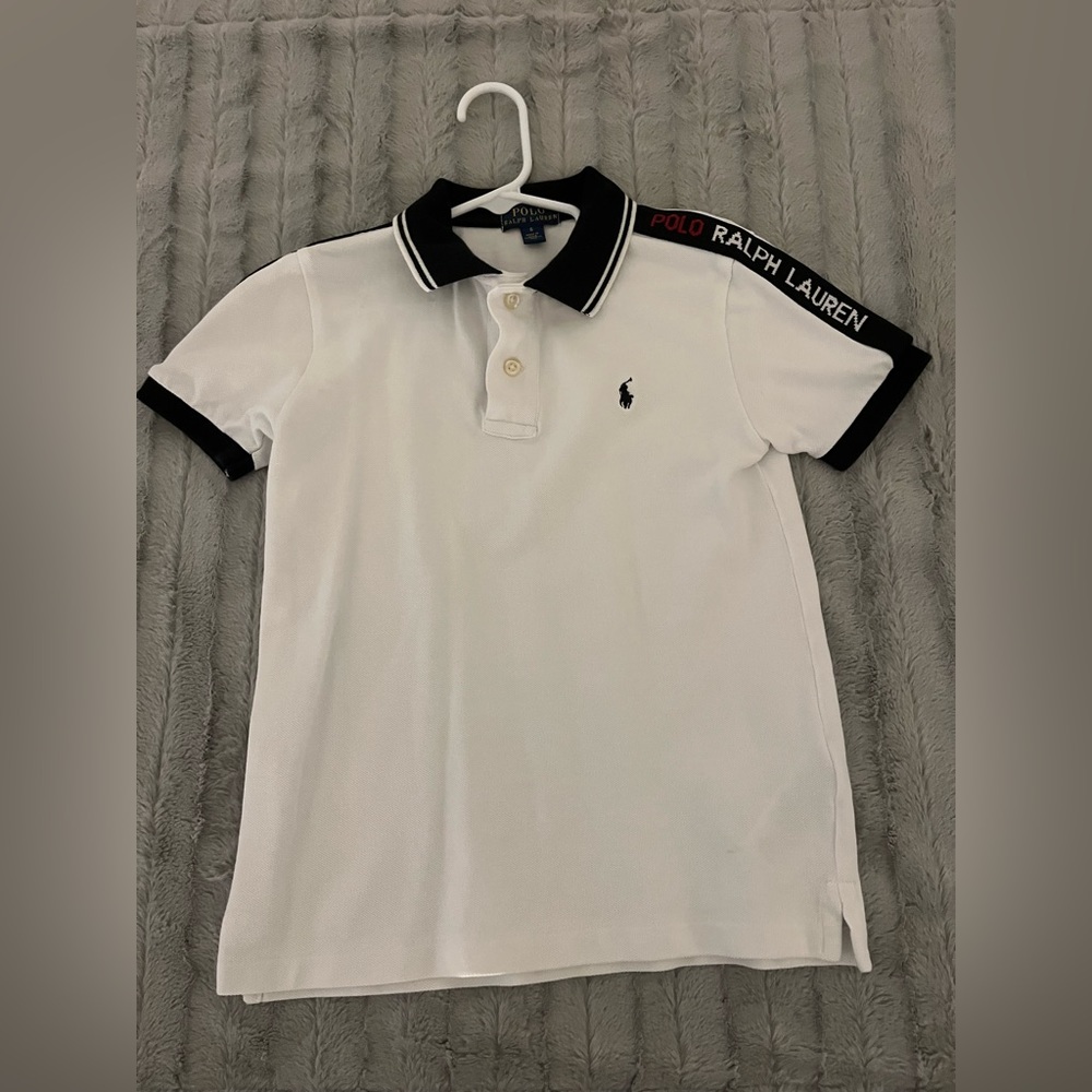 Boy’s Ralph Lauren Polo Iconic Mesh Shirt | White/ Black | Size 6